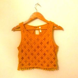 Cropped crochet mustard top
